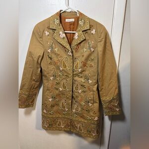 NEW Coldwater Creek Embroidered Paisley Boho Jacket Tan Floral Coat